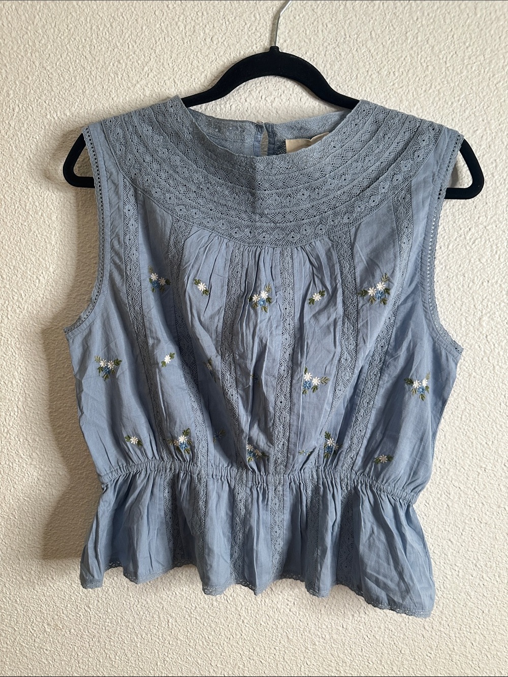 Sezane Blue Embroidered Cotton Camisole